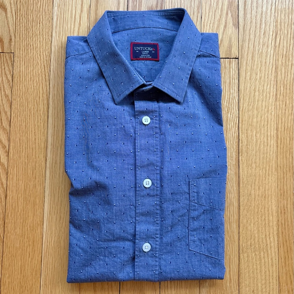 UNTUCKit Men’s Long Sleeve Dress Shirt Slim Fit Large Blue Diamond Pattern
